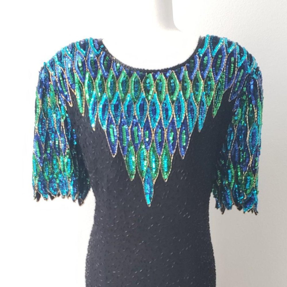 Deadstock Vintage Stenay Peacock Sequin Dress plus